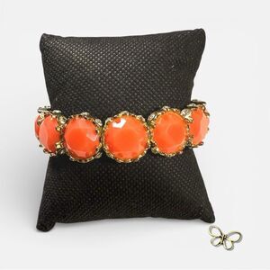 🥳 3/$26 Vintage Coral Orange Faceted Cabochon Stretch Bracelet